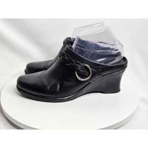 Ariat Leather Wedges Mules Slip On Womens 8.5 B Black Braided Leather Western